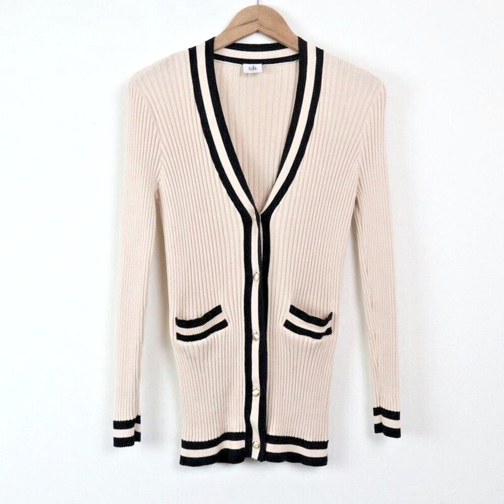 Cabi Size S Radcliff Cardigan Sweater Varsity Stripe 5458 Ivory Blue